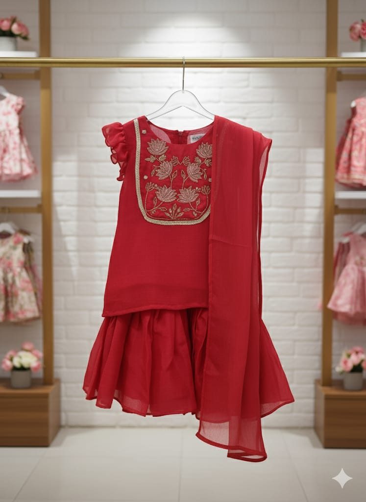 cherry Red kurti n sharara