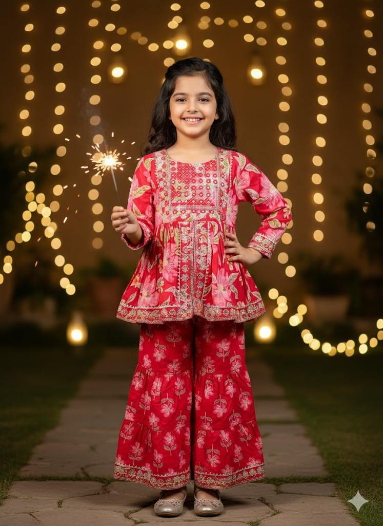 Floral embroidery sharara set