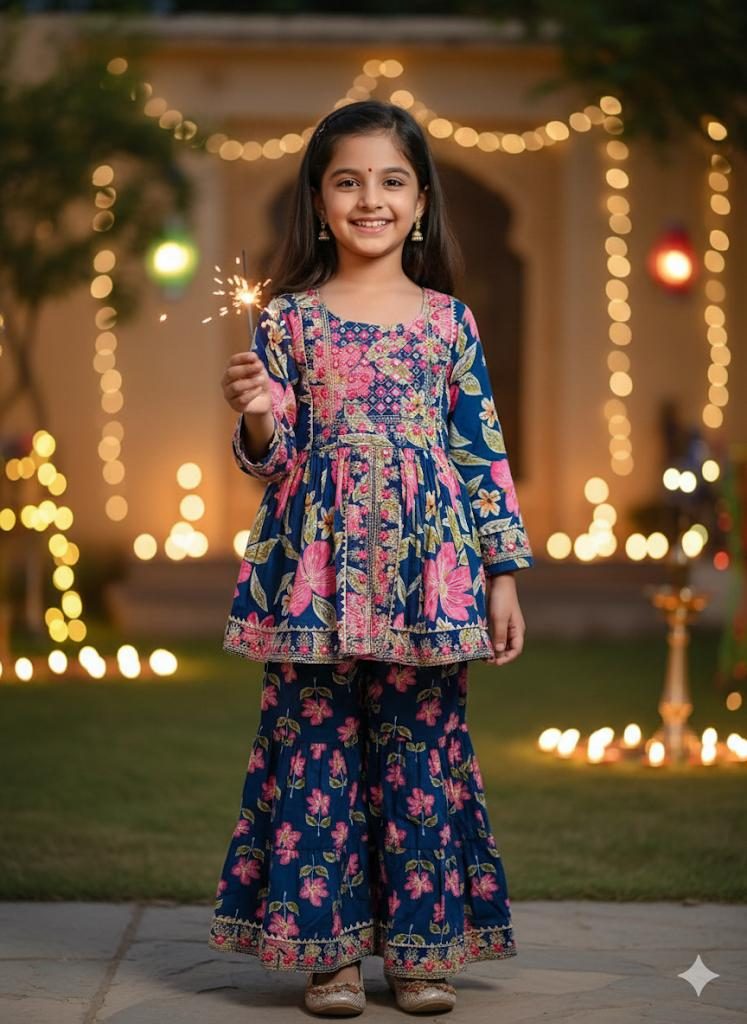 Floral embroidery sharara set